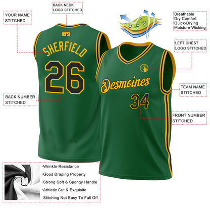 Custom Kelly Green Black-Gold Authentic Throwback Basketball Jersey - Sky-Custom