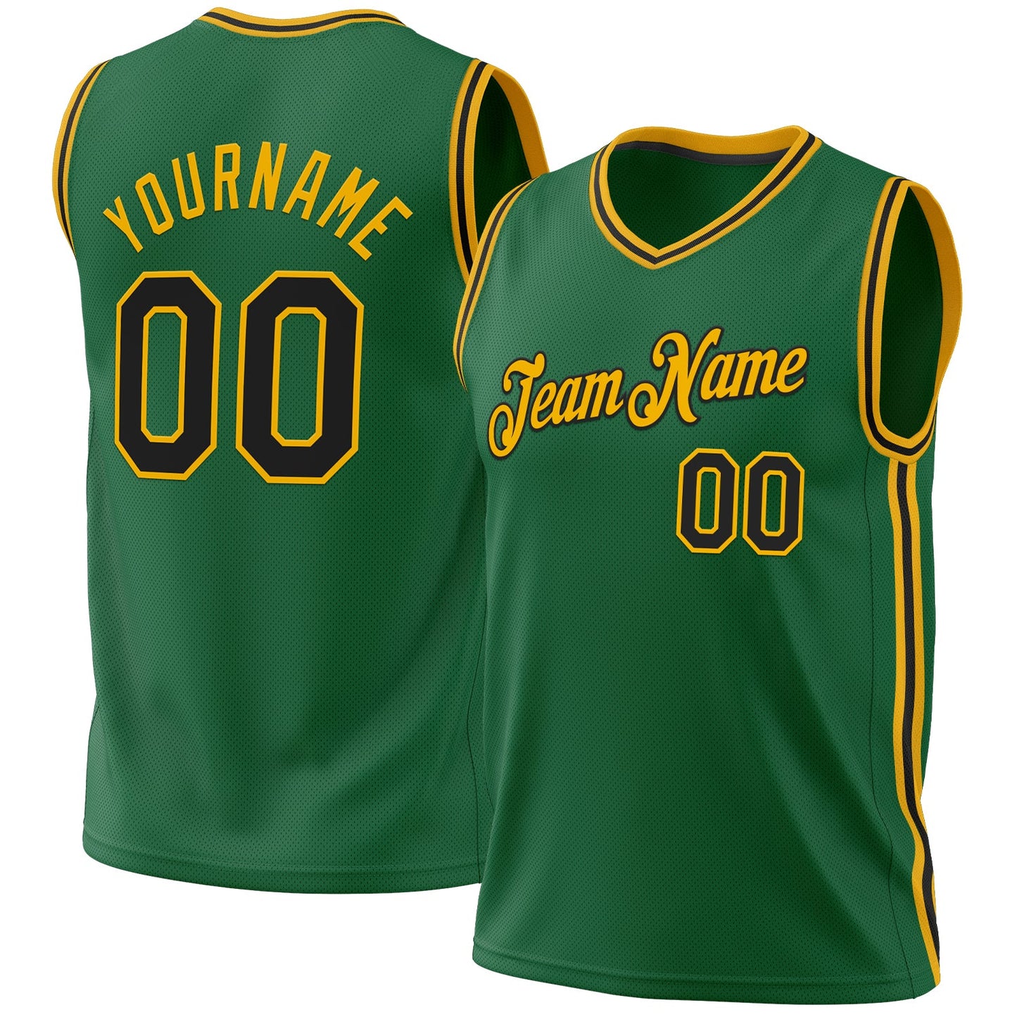 Custom Kelly Green Black-Gold Authentic Throwback Basketball Jersey - Sky-Custom