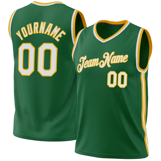 Custom Kelly Green White-Gold Authentic Throwback Basketball Jersey - Sky-Custom