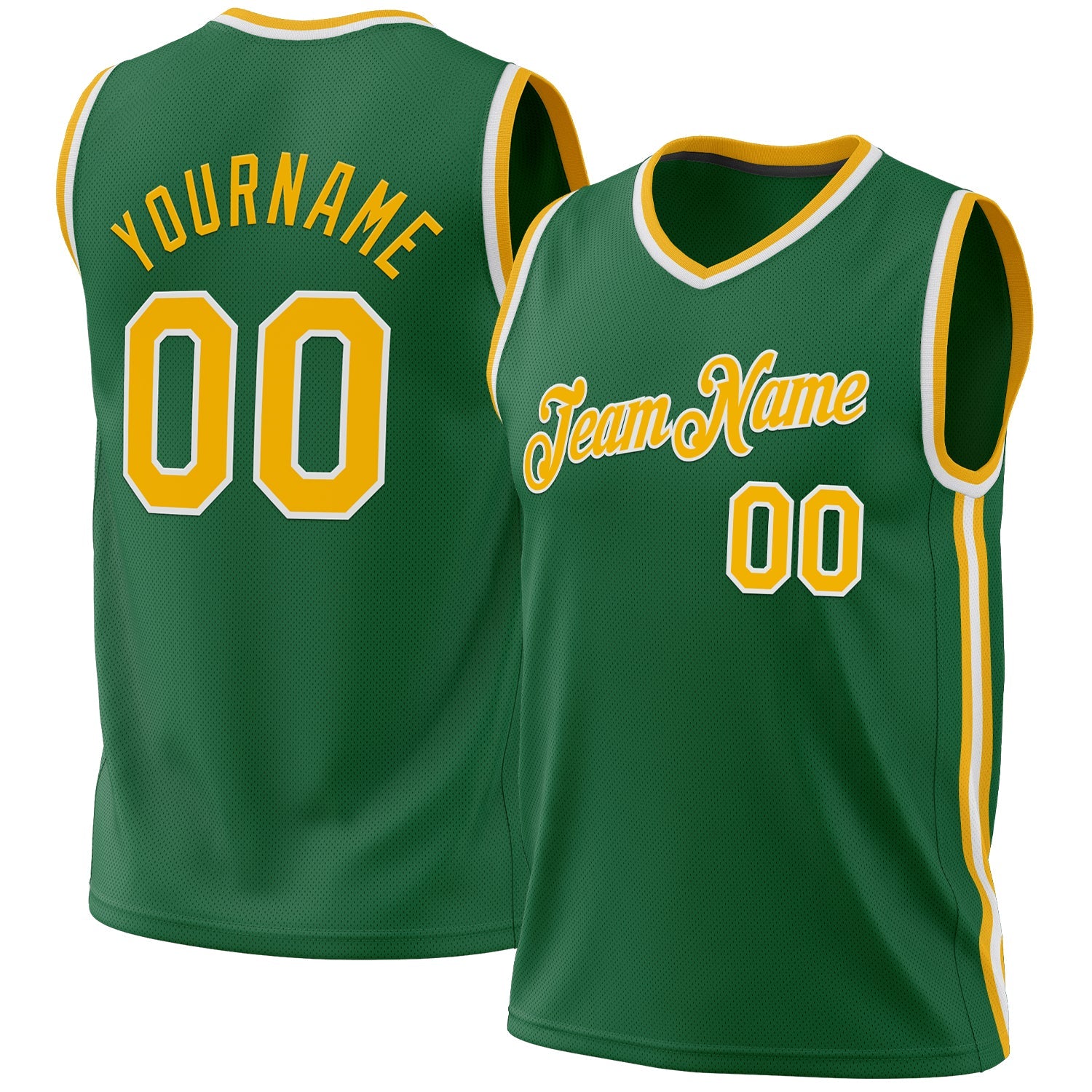 Custom Kelly Green Gold-White Authentic Throwback Basketball Jersey - Sky-Custom
