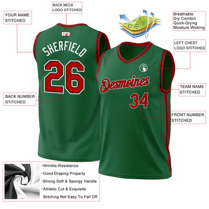 Custom Kelly Green Red-Black Authentic Throwback Basketball Jersey - Sky-Custom