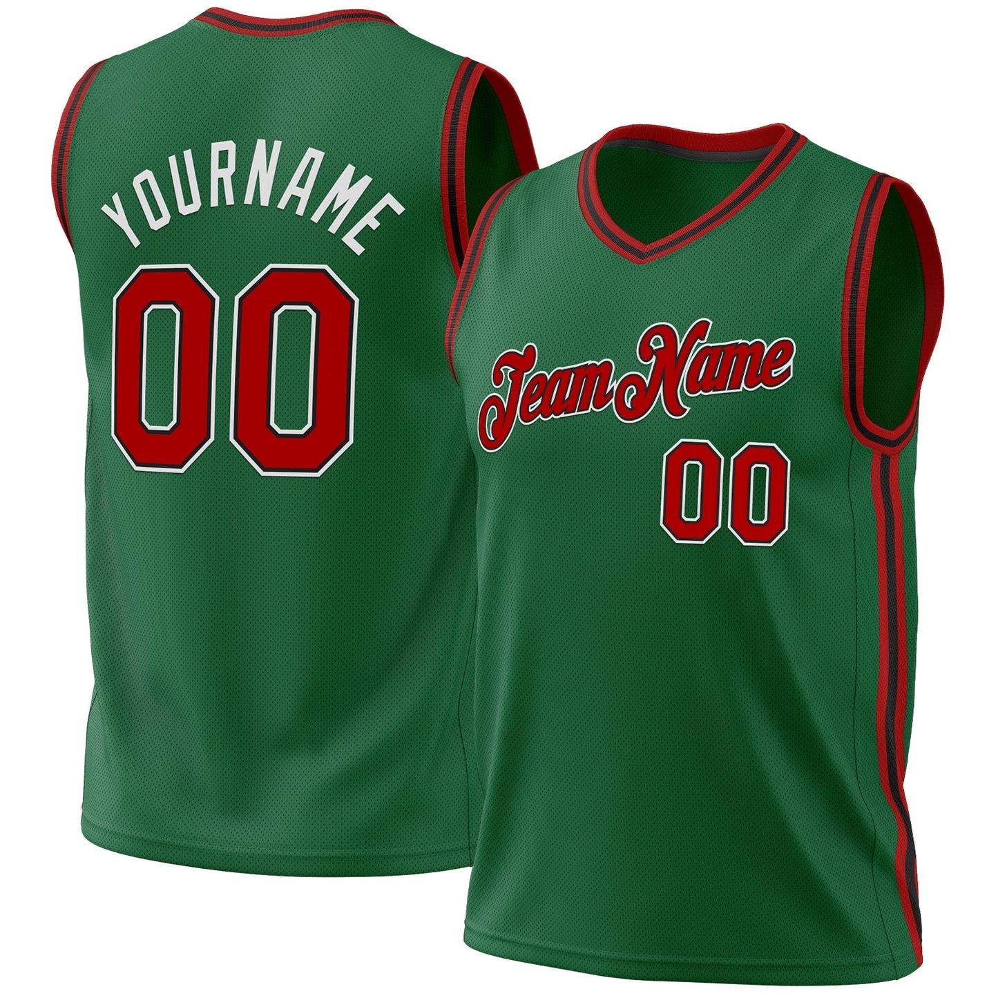 Custom Kelly Green Red-Black Authentic Throwback Basketball Jersey - Sky-Custom