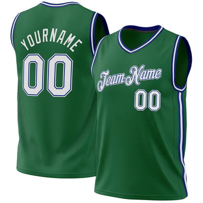 Custom Kelly Green White-Royal Authentic Throwback Basketball Jersey - Sky-Custom