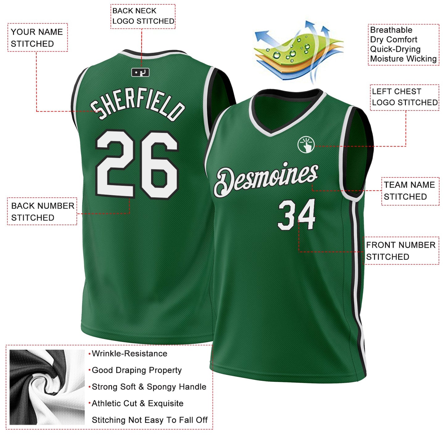 Custom Kelly Green White-Black Authentic Throwback Basketball Jersey - Sky-Custom