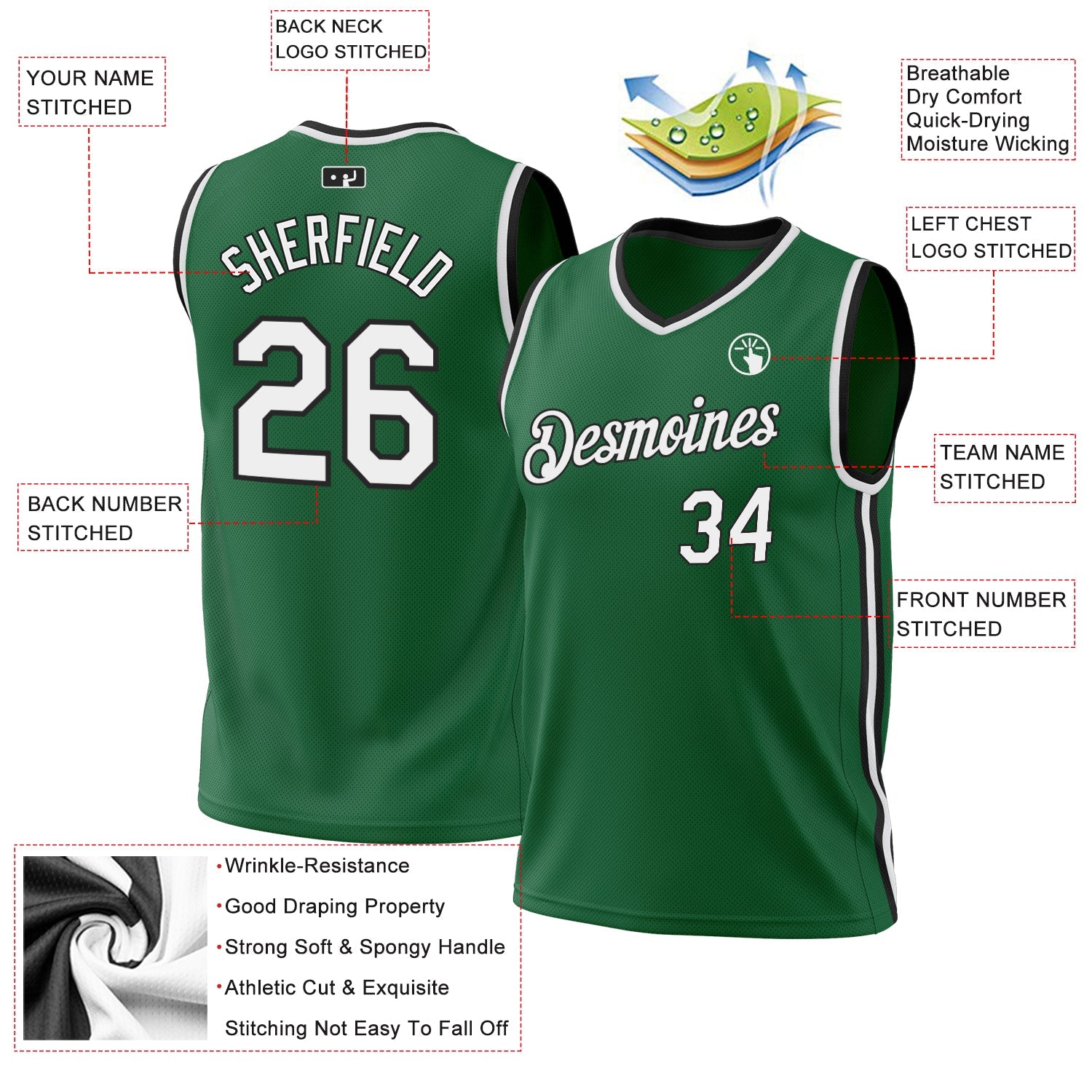 Custom Kelly Green White-Black Authentic Throwback Basketball Jersey - Sky-Custom