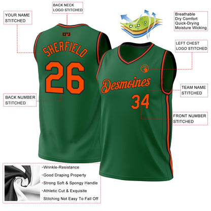 Custom Kelly Green Orange-Black Authentic Throwback Basketball Jersey - Sky-Custom