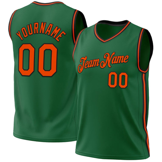 Custom Kelly Green Orange-Black Authentic Throwback Basketball Jersey - Sky-Custom