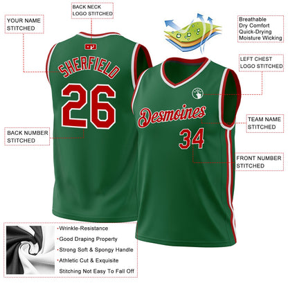 Custom Kelly Green Red-White Authentic Throwback Basketball Jersey - Sky-Custom