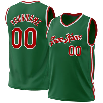 Custom Kelly Green Red-White Authentic Throwback Basketball Jersey - Sky-Custom