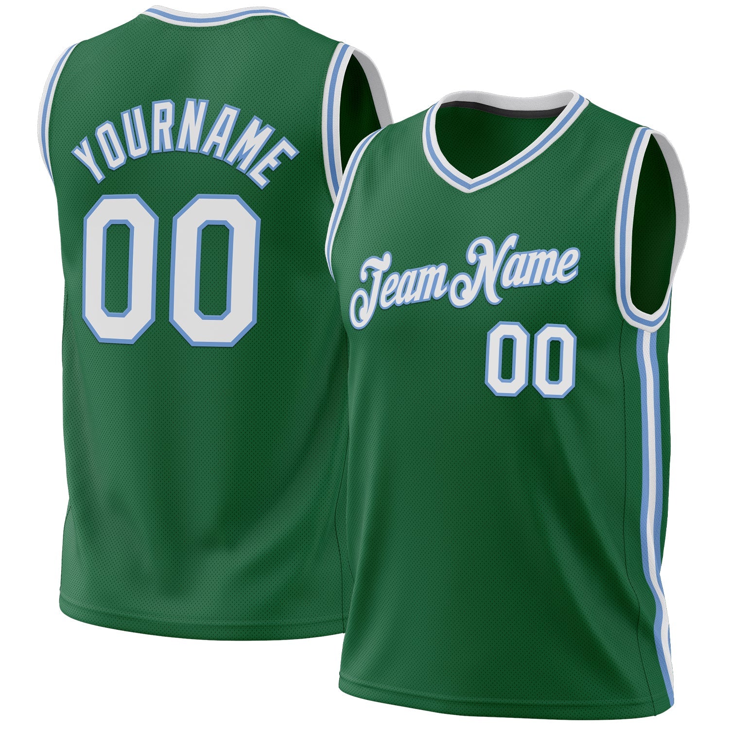 Custom Kelly Green White-Light Blue Authentic Throwback Basketball Jersey - Sky-Custom