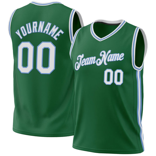 Custom Kelly Green White-Light Blue Authentic Throwback Basketball Jersey - Sky-Custom