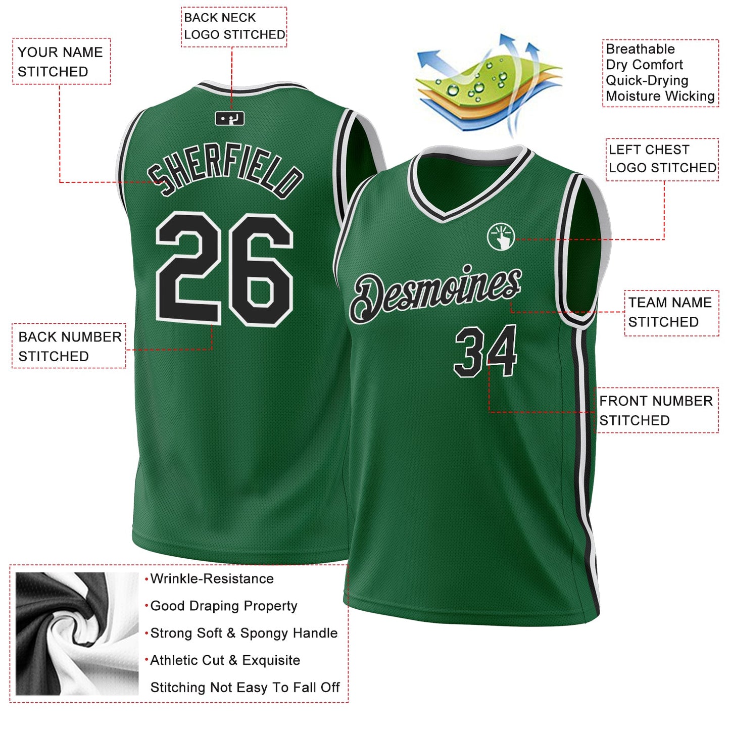 Custom Kelly Green Black-White Authentic Throwback Basketball Jersey - Sky-Custom