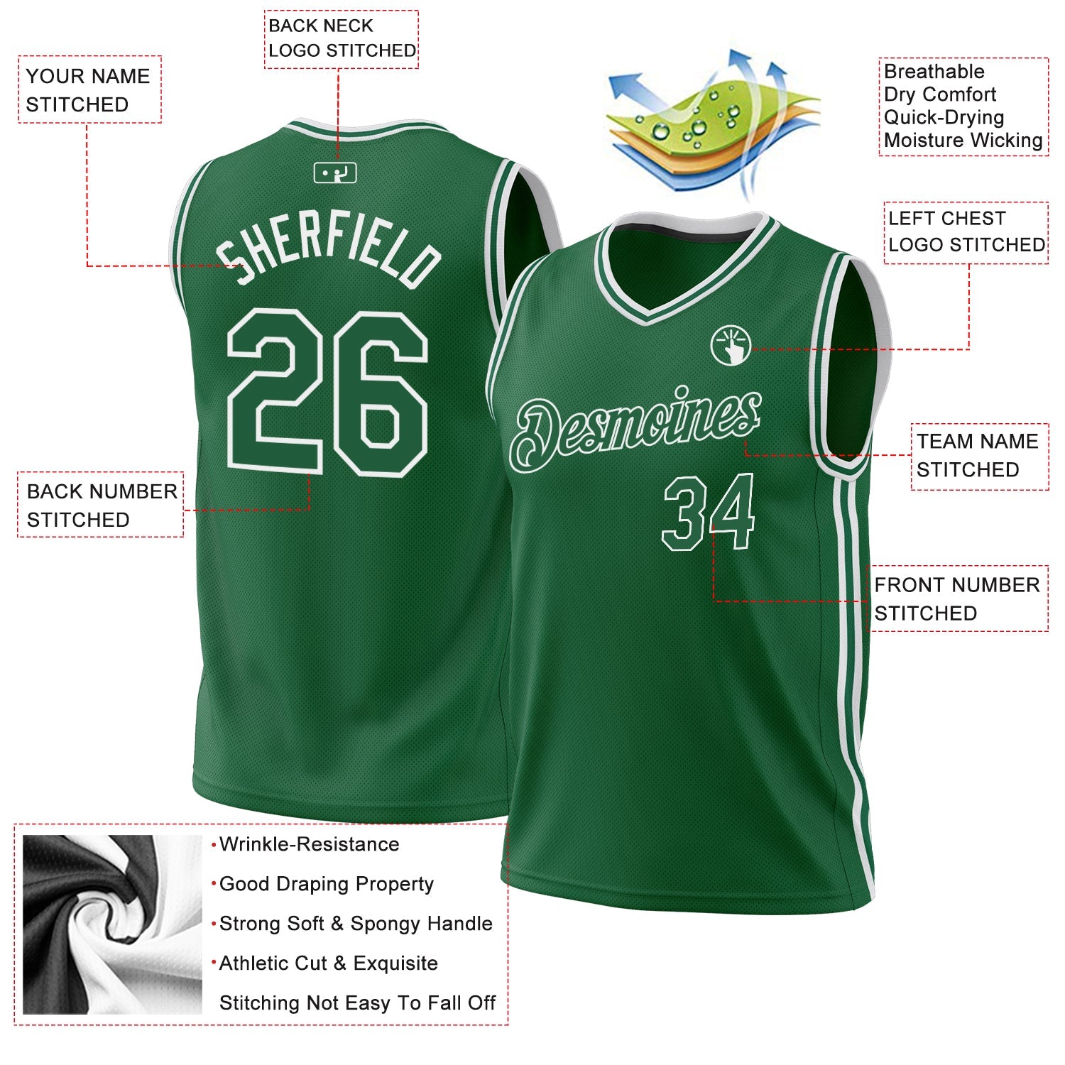 Custom Kelly Green White Authentic Throwback Basketball Jersey - Sky-Custom