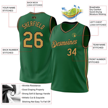Custom Kelly Green Old Gold-Black Authentic Throwback Basketball Jersey - Sky-Custom