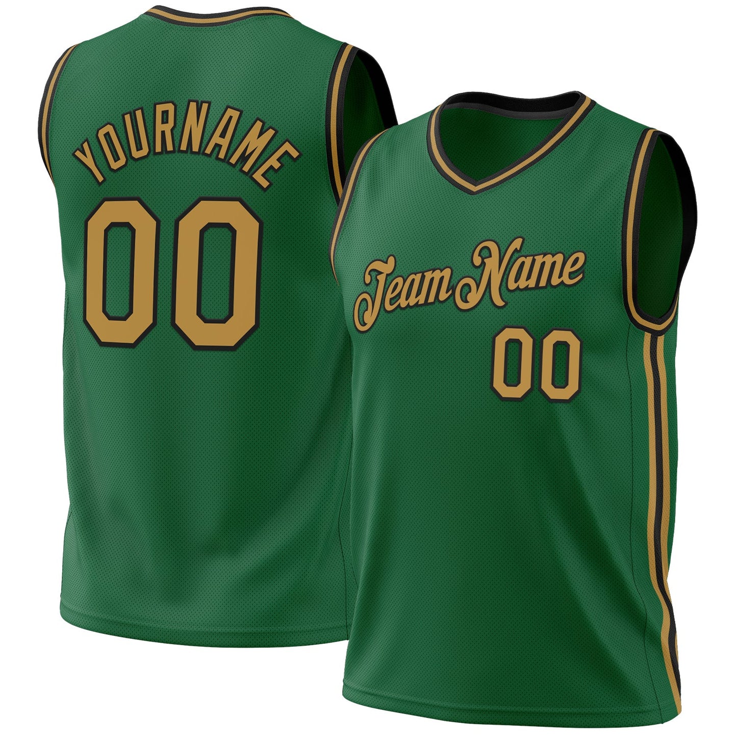 Custom Kelly Green Old Gold-Black Authentic Throwback Basketball Jersey - Sky-Custom