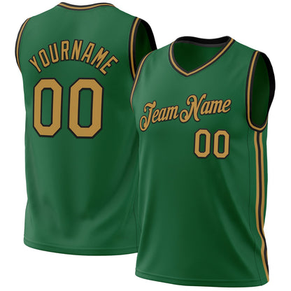 Custom Kelly Green Old Gold-Black Authentic Throwback Basketball Jersey - Sky-Custom