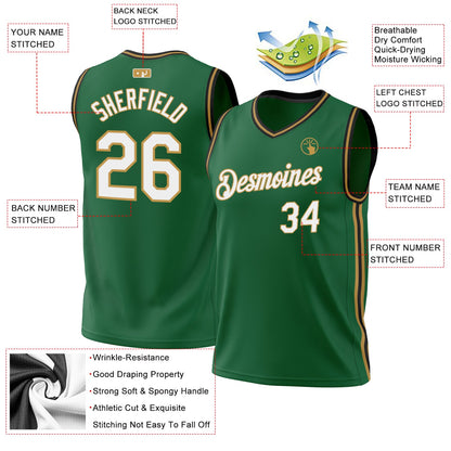 Custom Kelly Green Old Gold-Black Authentic Throwback Basketball Jersey - Sky-Custom