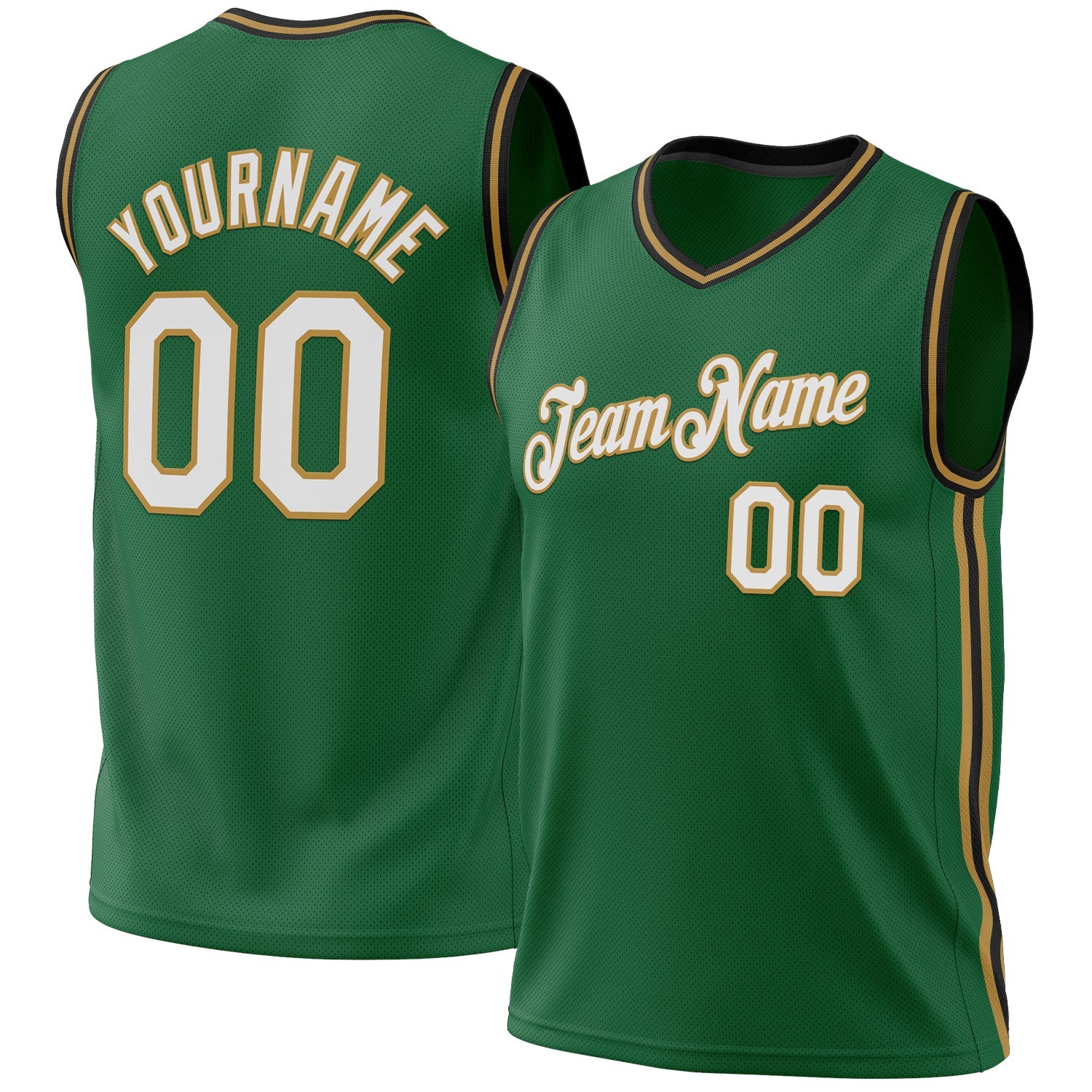 Custom Kelly Green Old Gold-Black Authentic Throwback Basketball Jersey - Sky-Custom
