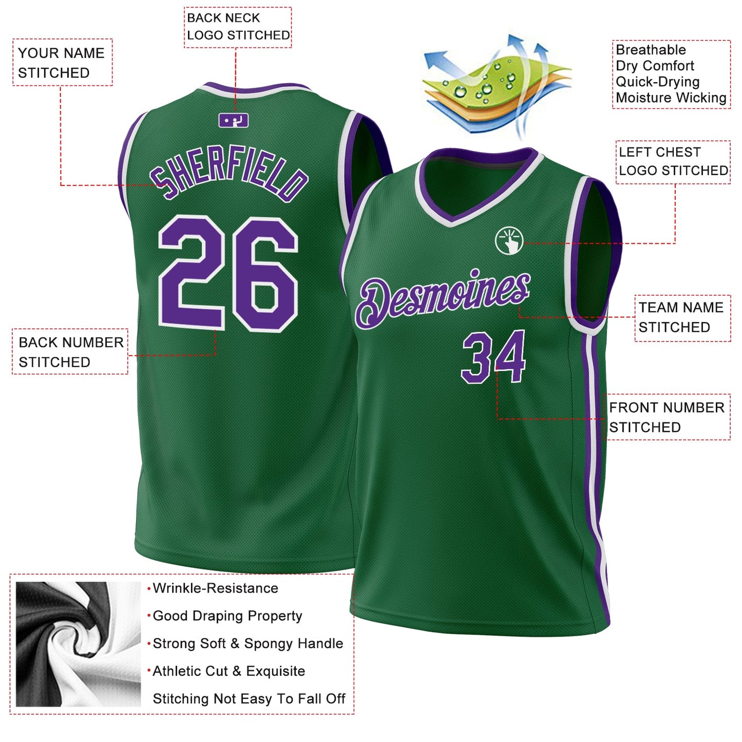 Custom Kelly Green Purple-White Authentic Throwback Basketball Jersey - Sky-Custom