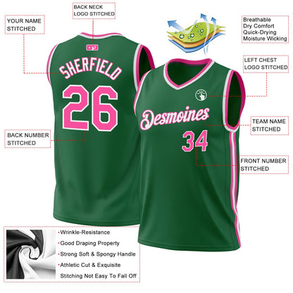 Custom Kelly Green Pink-White Authentic Throwback Basketball Jersey - Sky-Custom
