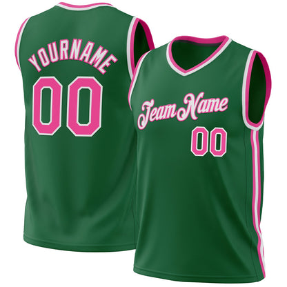 Custom Kelly Green Pink-White Authentic Throwback Basketball Jersey - Sky-Custom
