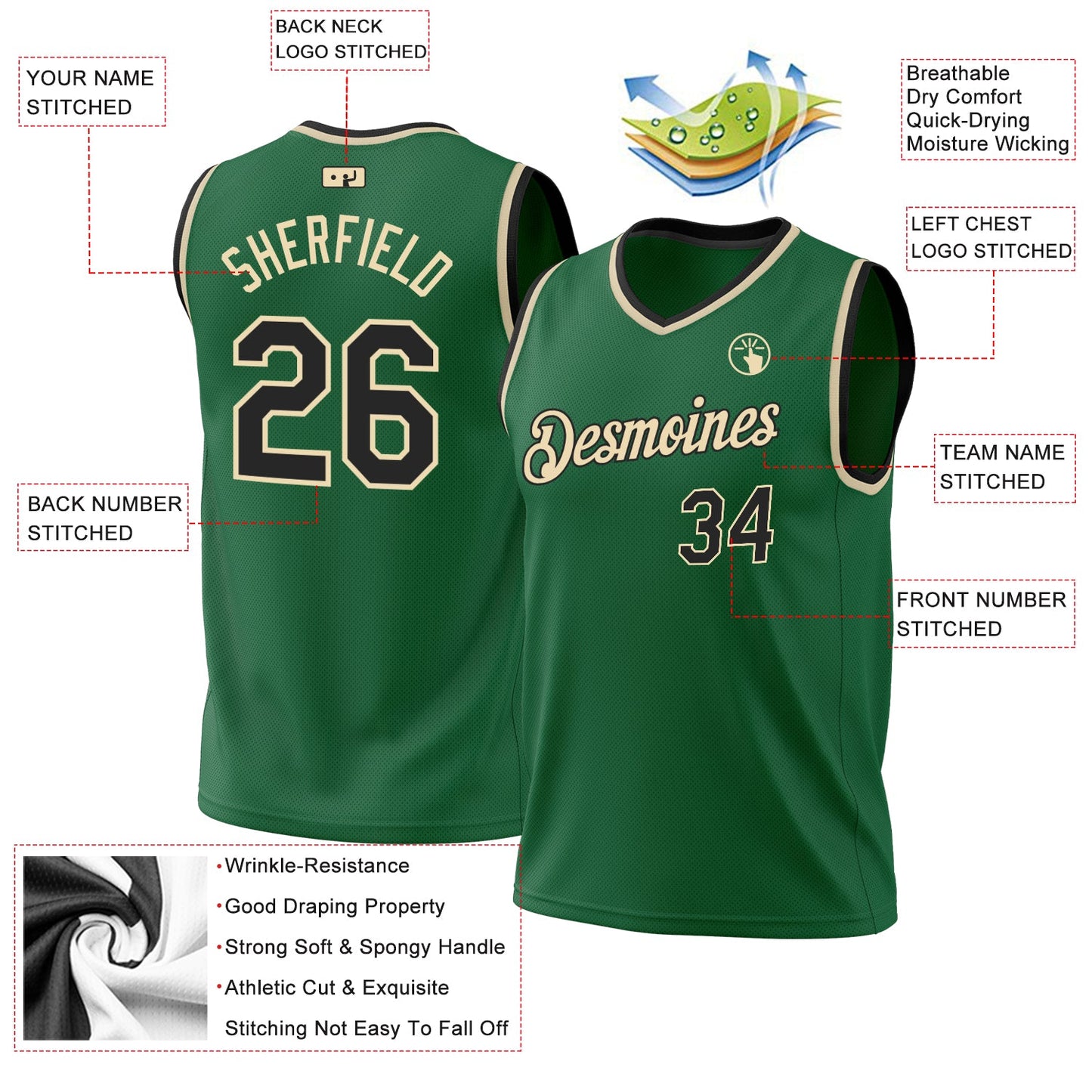 Custom Kelly Green Black-Cream Authentic Throwback Basketball Jersey - Sky-Custom