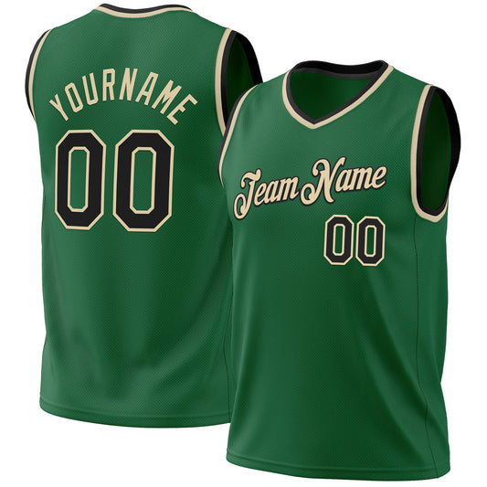 Custom Kelly Green Black-Cream Authentic Throwback Basketball Jersey - Sky-Custom
