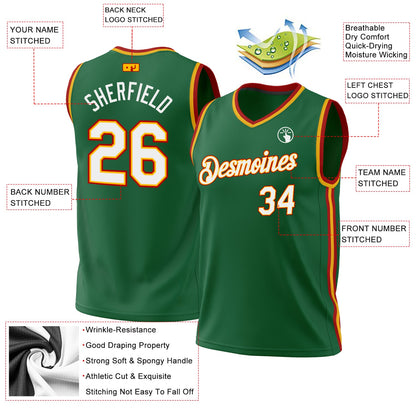 Custom Kelly Green Gold-Red Authentic Throwback Basketball Jersey - Sky-Custom