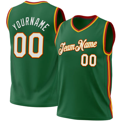 Custom Kelly Green Gold-Red Authentic Throwback Basketball Jersey - Sky-Custom