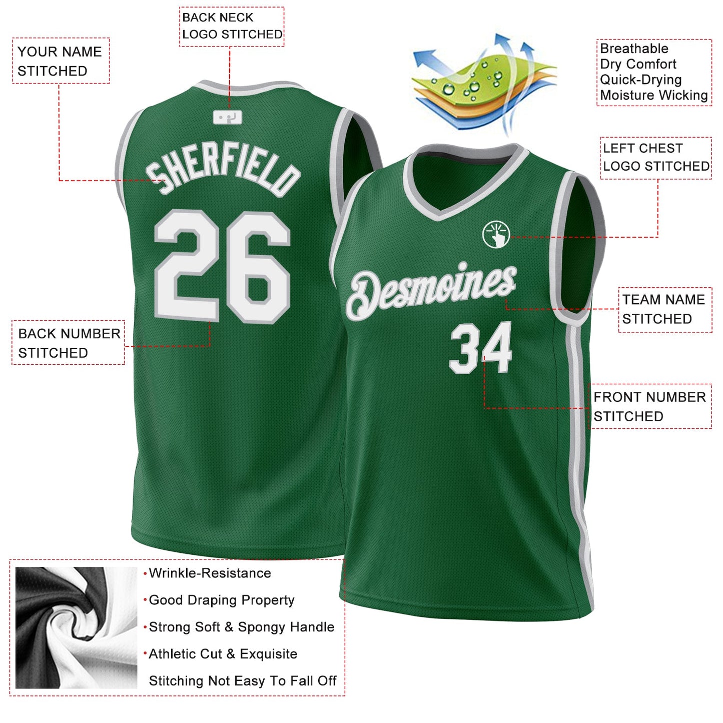 Custom Kelly Green White-Gray Authentic Throwback Basketball Jersey - Sky-Custom