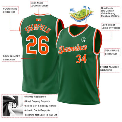 Custom Kelly Green Orange-White Authentic Throwback Basketball Jersey - Sky-Custom