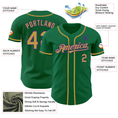 Custom Kelly Green Old Gold-Purple Authentic Baseball Jersey - Sky-Custom