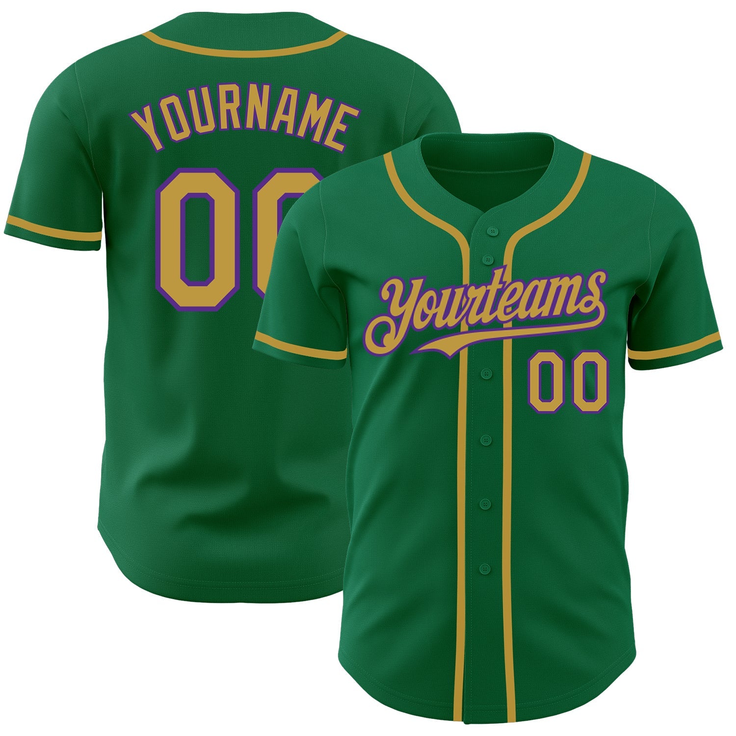Custom Kelly Green Old Gold-Purple Authentic Baseball Jersey - Sky-Custom