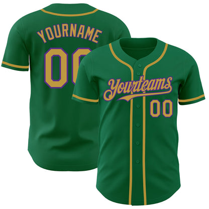 Custom Kelly Green Old Gold-Purple Authentic Baseball Jersey - Sky-Custom
