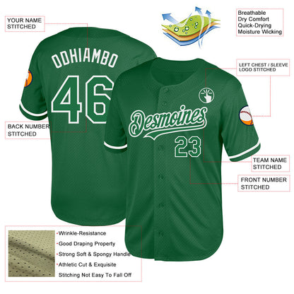 Custom Kelly Green White Mesh Authentic Throwback Baseball Jersey - Sky-Custom