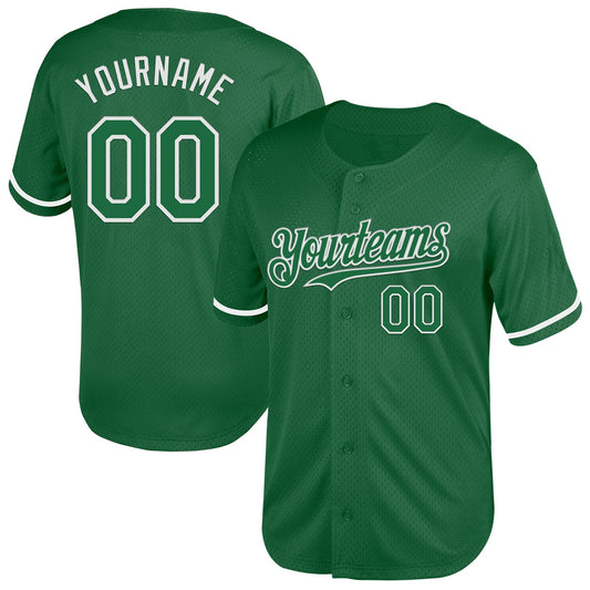 Custom Kelly Green White Mesh Authentic Throwback Baseball Jersey - Sky-Custom
