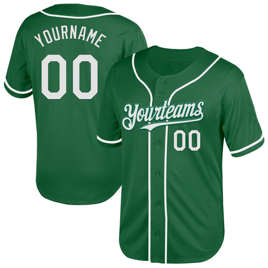 Custom Kelly Green White Mesh Authentic Throwback Baseball Jersey - Sky-Custom