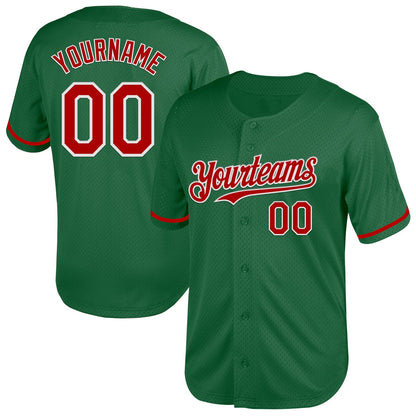 Custom Kelly Green Red-White Mesh Authentic Throwback Baseball Jersey - Sky-Custom