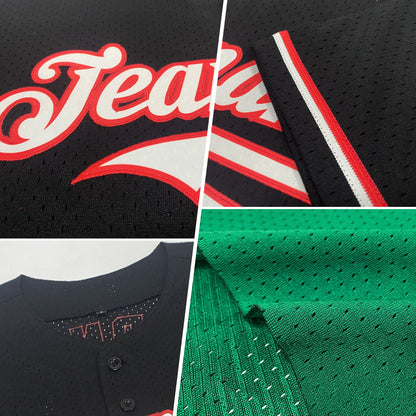 Custom Kelly Green Yellow Mesh Authentic Throwback Baseball Jersey - Sky-Custom