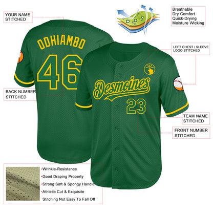 Custom Kelly Green Yellow Mesh Authentic Throwback Baseball Jersey - Sky-Custom