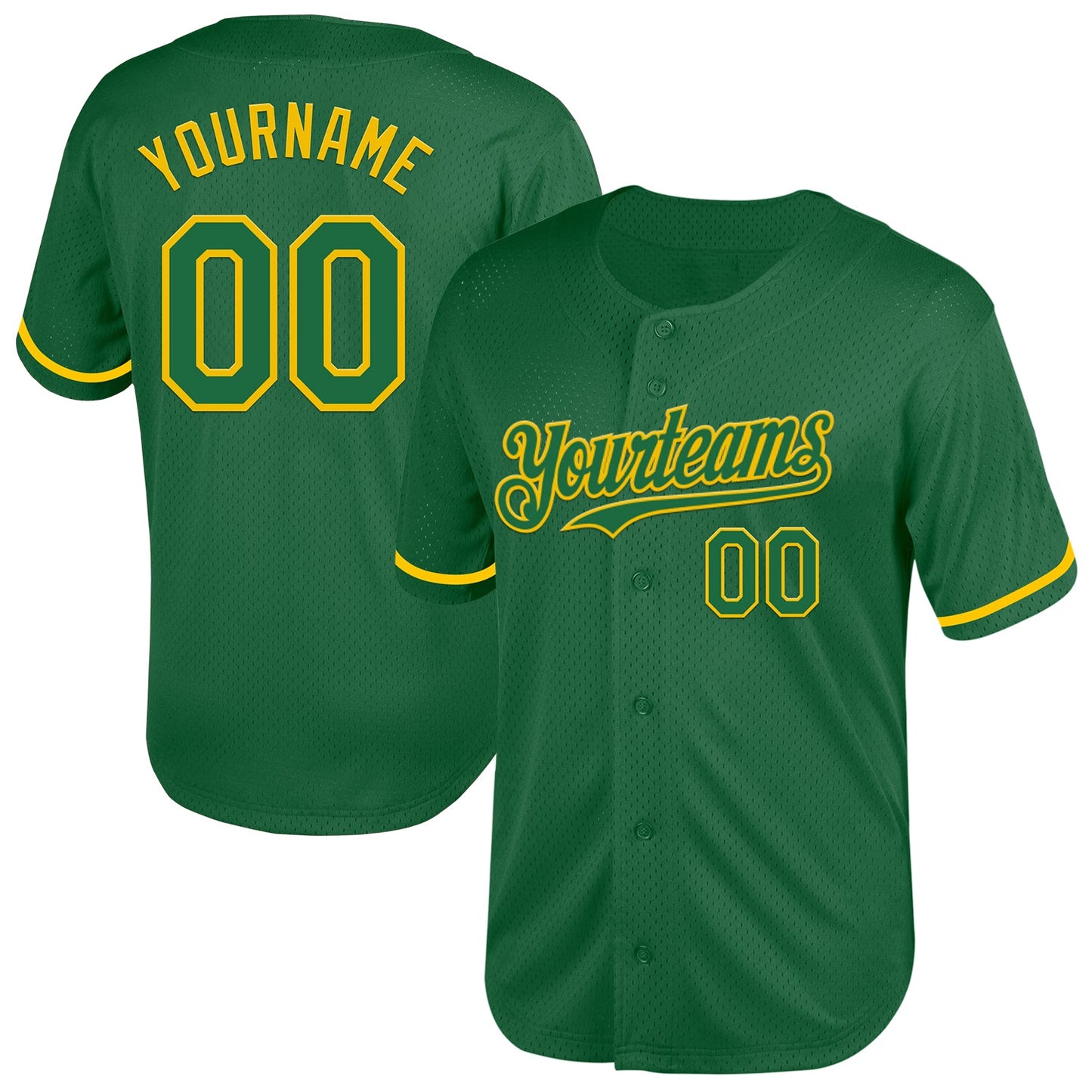 Custom Kelly Green Yellow Mesh Authentic Throwback Baseball Jersey - Sky-Custom