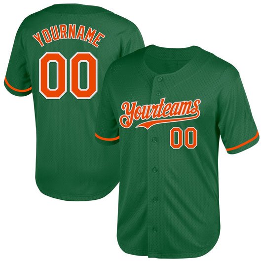 Custom Kelly Green Orange-White Mesh Authentic Throwback Baseball Jersey - Sky-Custom