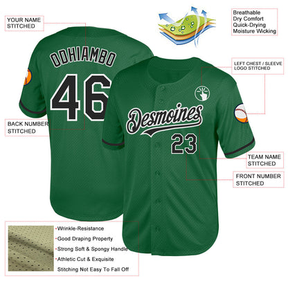 Custom Kelly Green Black-White Mesh Authentic Throwback Baseball Jersey - Sky-Custom