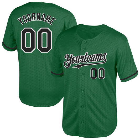 Custom Kelly Green Black-White Mesh Authentic Throwback Baseball Jersey - Sky-Custom