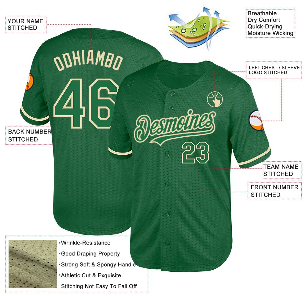 Custom Kelly Green Cream Mesh Authentic Throwback Baseball Jersey - Sky-Custom
