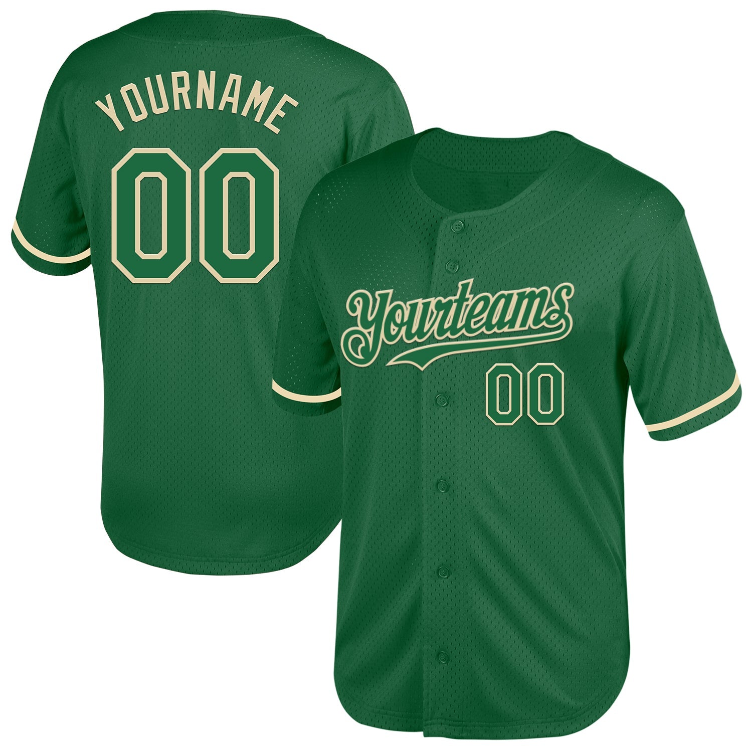 Custom Kelly Green Cream Mesh Authentic Throwback Baseball Jersey - Sky-Custom