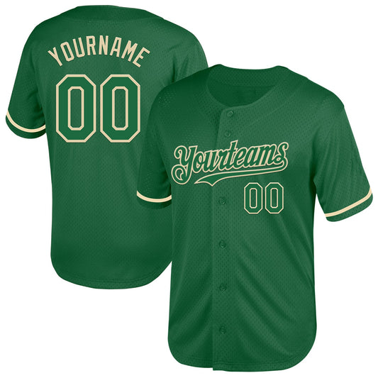 Custom Kelly Green Cream Mesh Authentic Throwback Baseball Jersey - Sky-Custom