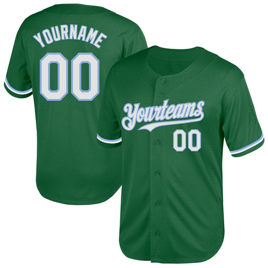 Custom Kelly Green White-Light Blue Mesh Authentic Throwback Baseball Jersey - Sky-Custom