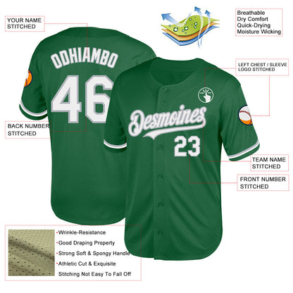 Custom Kelly Green White-Gray Mesh Authentic Throwback Baseball Jersey - Sky-Custom