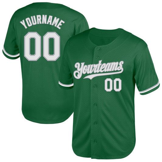 Custom Kelly Green White-Gray Mesh Authentic Throwback Baseball Jersey - Sky-Custom